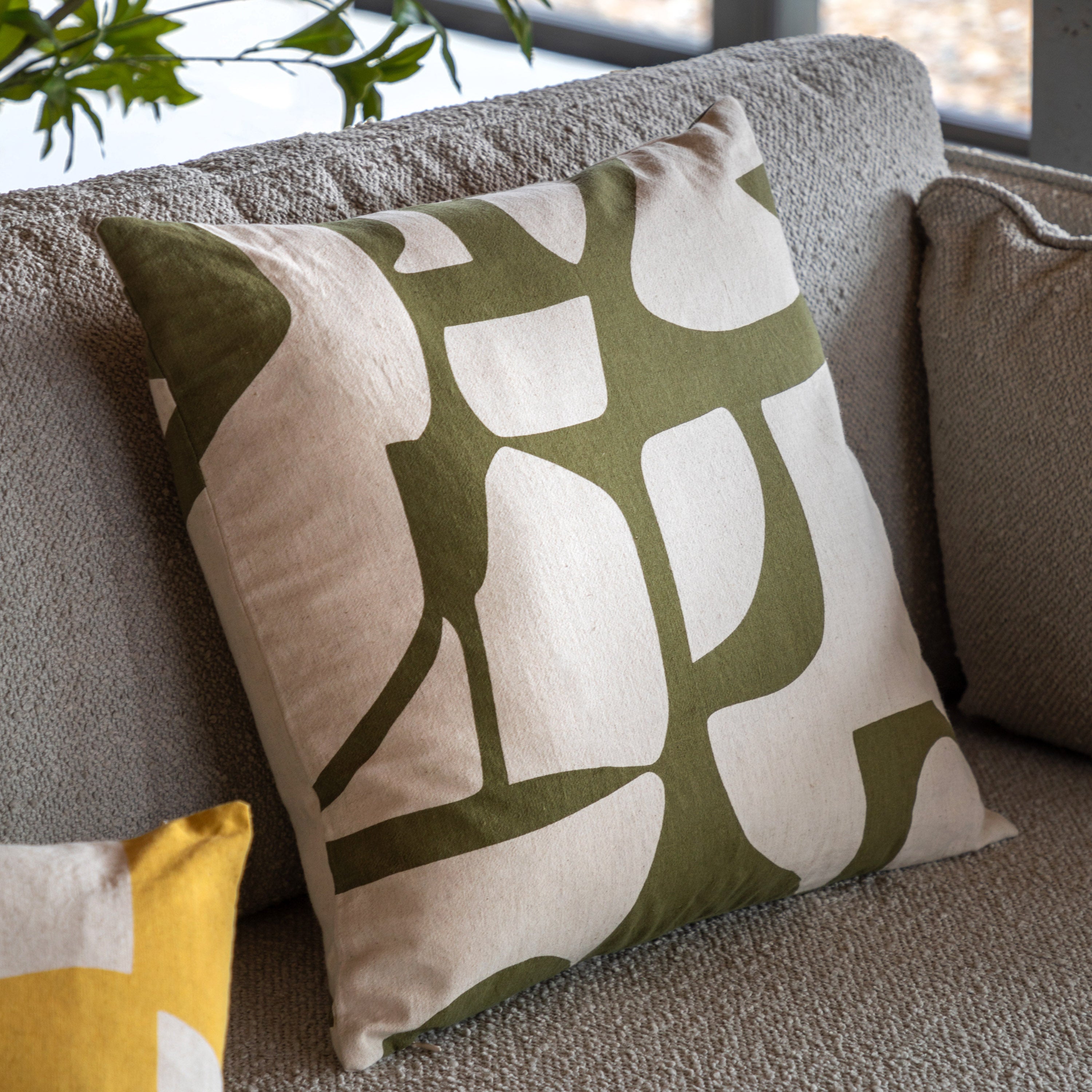 Ardala Olive Green Graphic Square Cushion